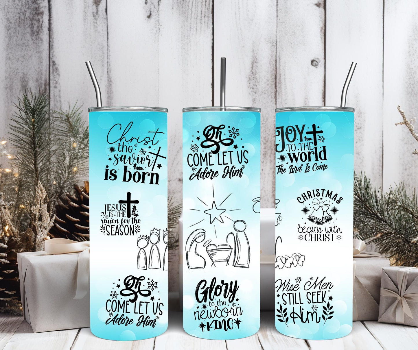 Nativity Scene Tumbler - Christmas Tumbler - Gift for Religious Occasions - Baptism - First Christmas Cup