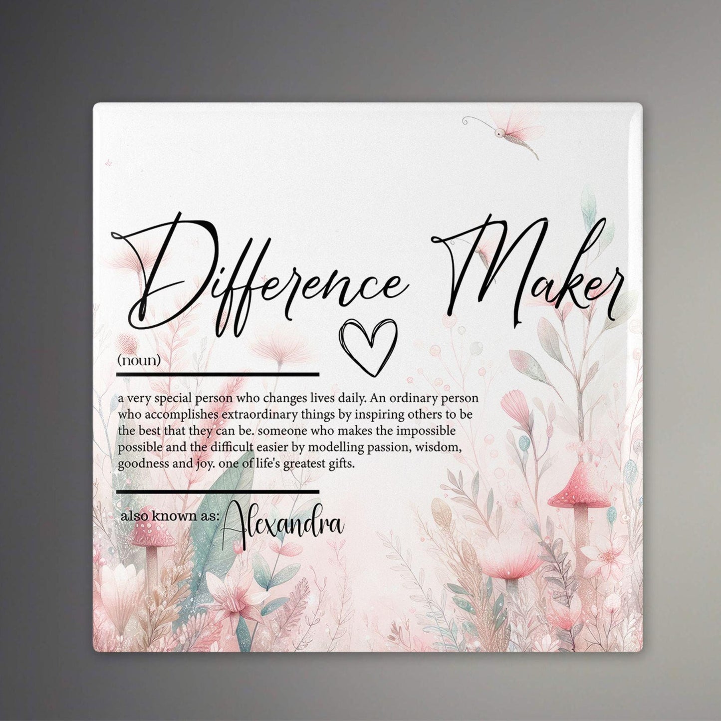 Personalized Ceramic Tile Decor, Uplifting Difference Maker Definition Art, Thoughtful Gift for Friends or Family