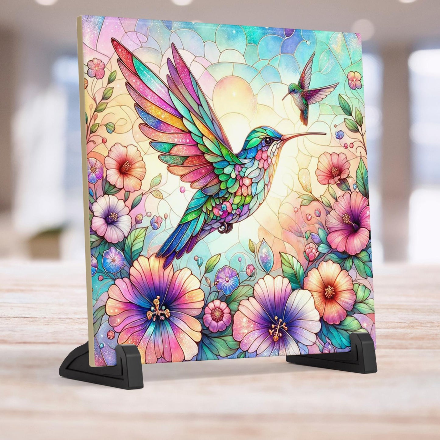 Art Nouveau Ceramic Art Tile, Vibrant Hummingbird Home Decor, Stunning Art Deco Ceramic for Unique Gifts
