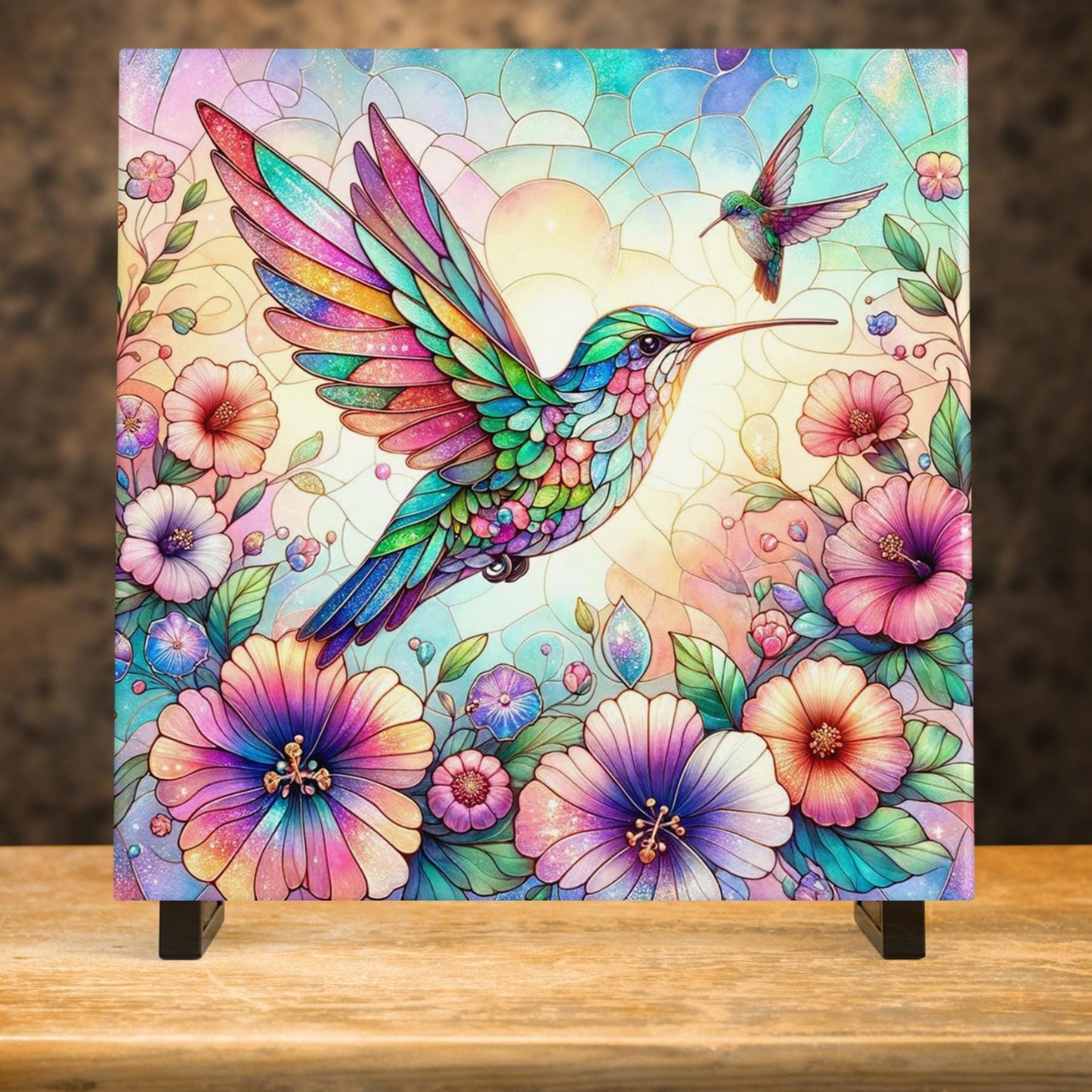 Art Nouveau Ceramic Art Tile, Vibrant Hummingbird Home Decor, Stunning Art Deco Ceramic for Unique Gifts