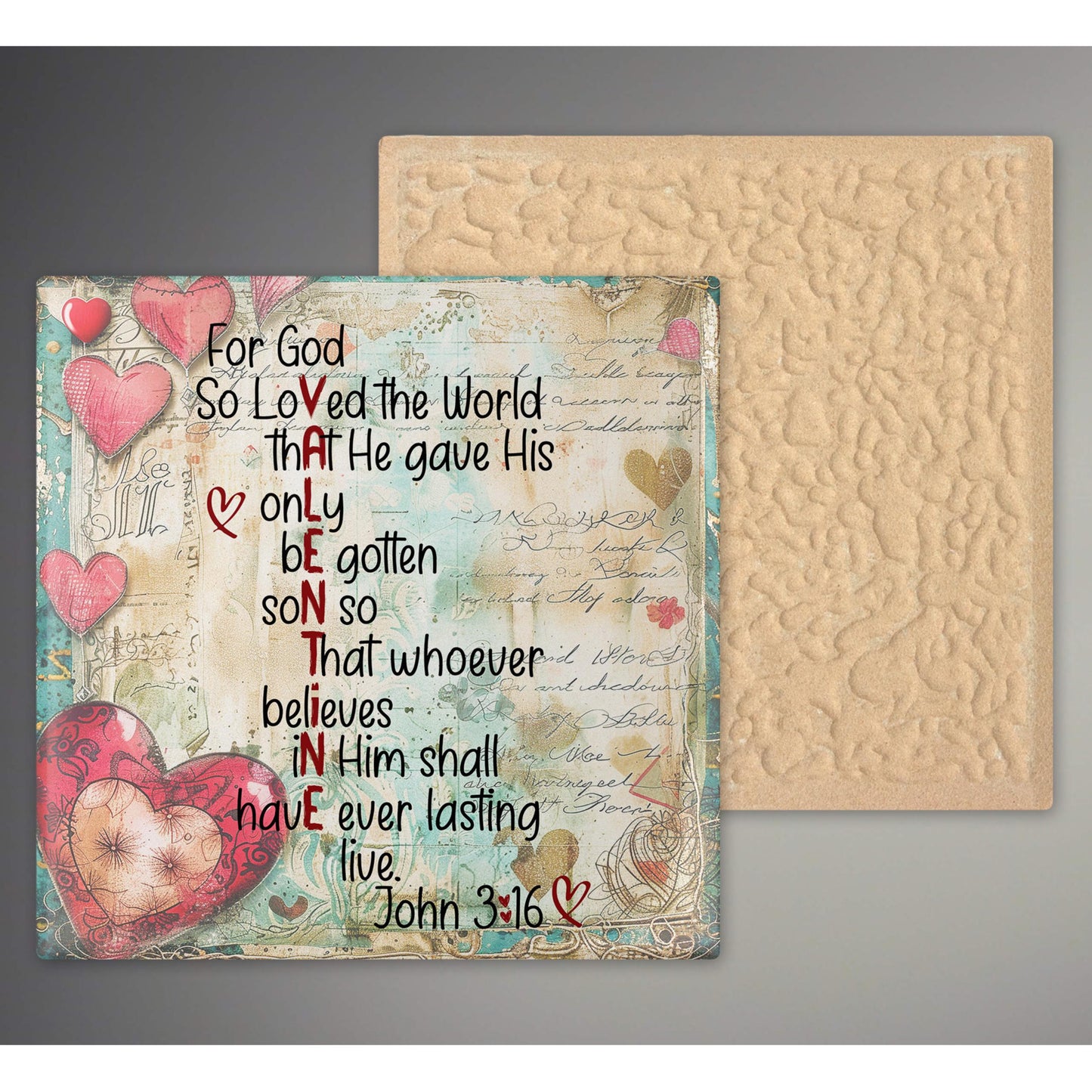 Valentine Scripture Tile Art, For God So Loved the World, Unique Christian Gift for Loved Ones, Valentine Art