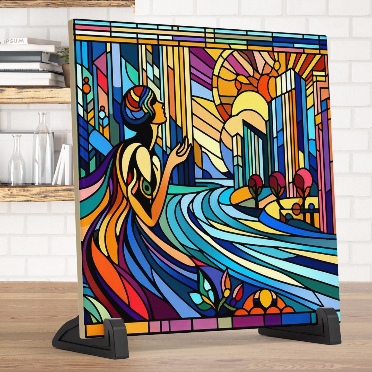 Art Nouveau | Glossy Ceramic Decorative Tile | Stained Glass Look | Wall Decor | Decorative Home Accent | Unique Gifts