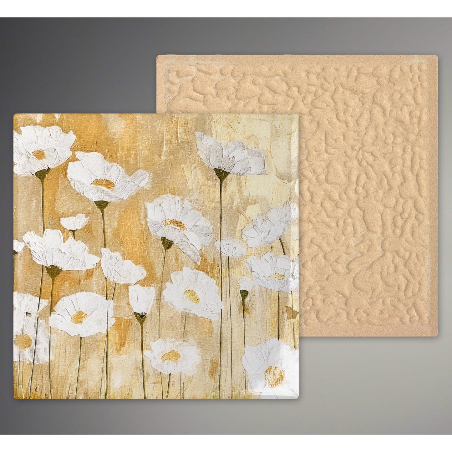 Ceramic Art Tile - Elegant Floral Print in Neutral Tones - Home Decor - Abstract Flower - Mixed Media Print - Thoughtful Gift