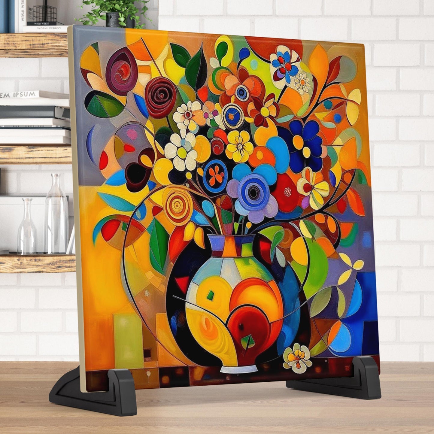Picasso Inspired Art Ceramic Floral Tile, Vibrant Abstract Wall Decor, Home Decor Accent Piece - Ideal Gift for Housewarming or Art Lover