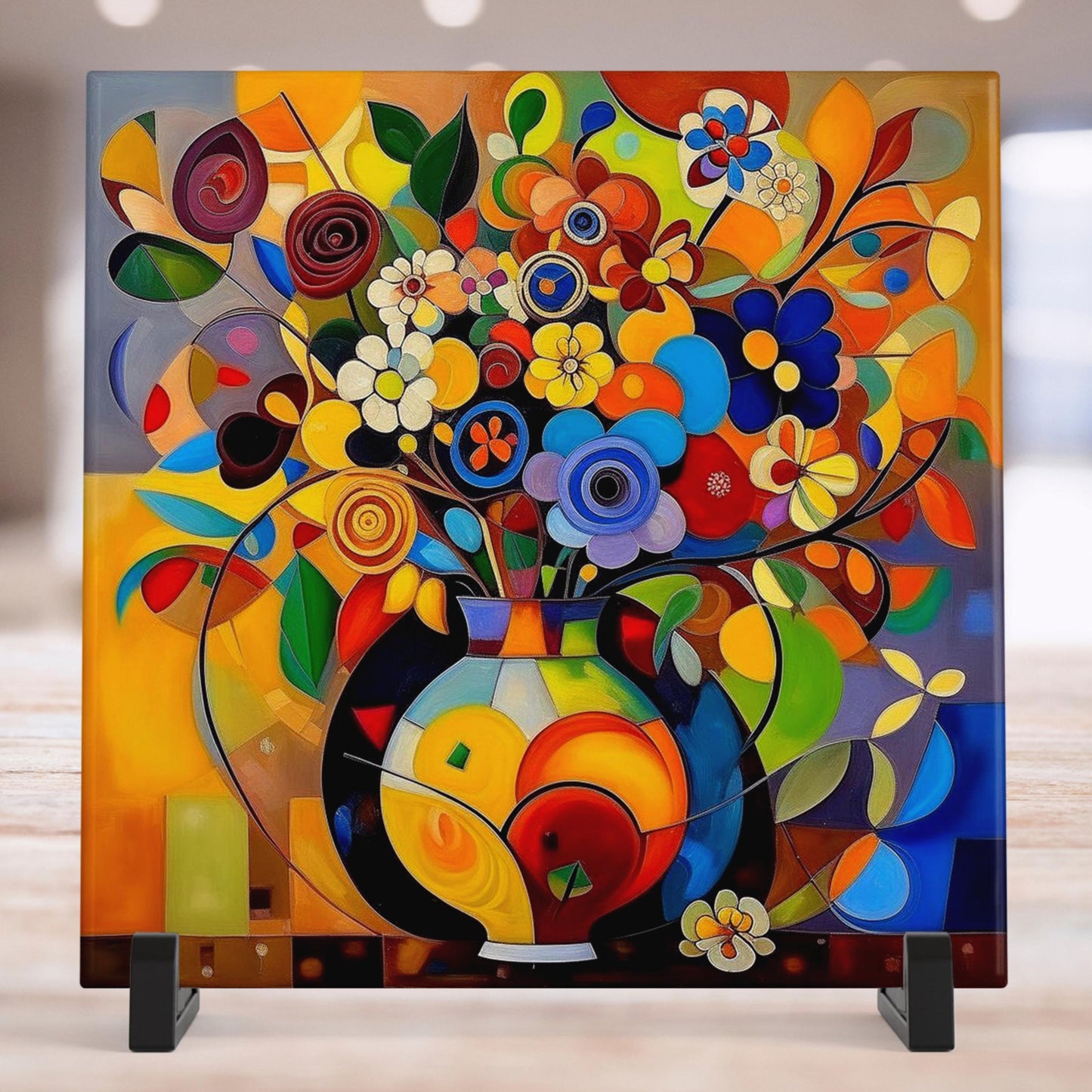 Picasso Inspired Art Ceramic Floral Tile, Vibrant Abstract Wall Decor, Home Decor Accent Piece - Ideal Gift for Housewarming or Art Lover