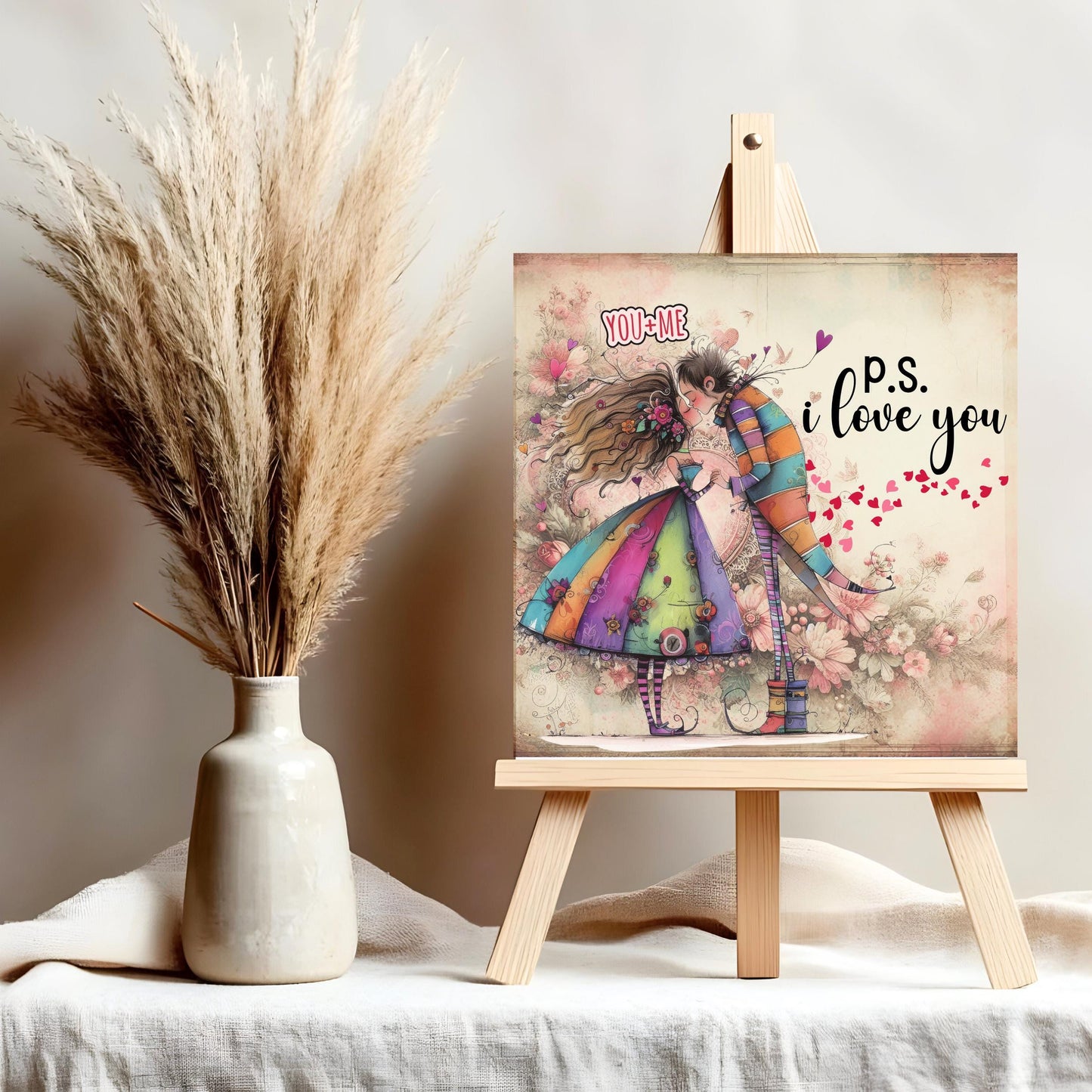 Ceramic Tile Art | Playful Valentine's Wall Art Print | Adorable Home Decor | Thoughtful Gift for Couples | Romantic Wall Decor