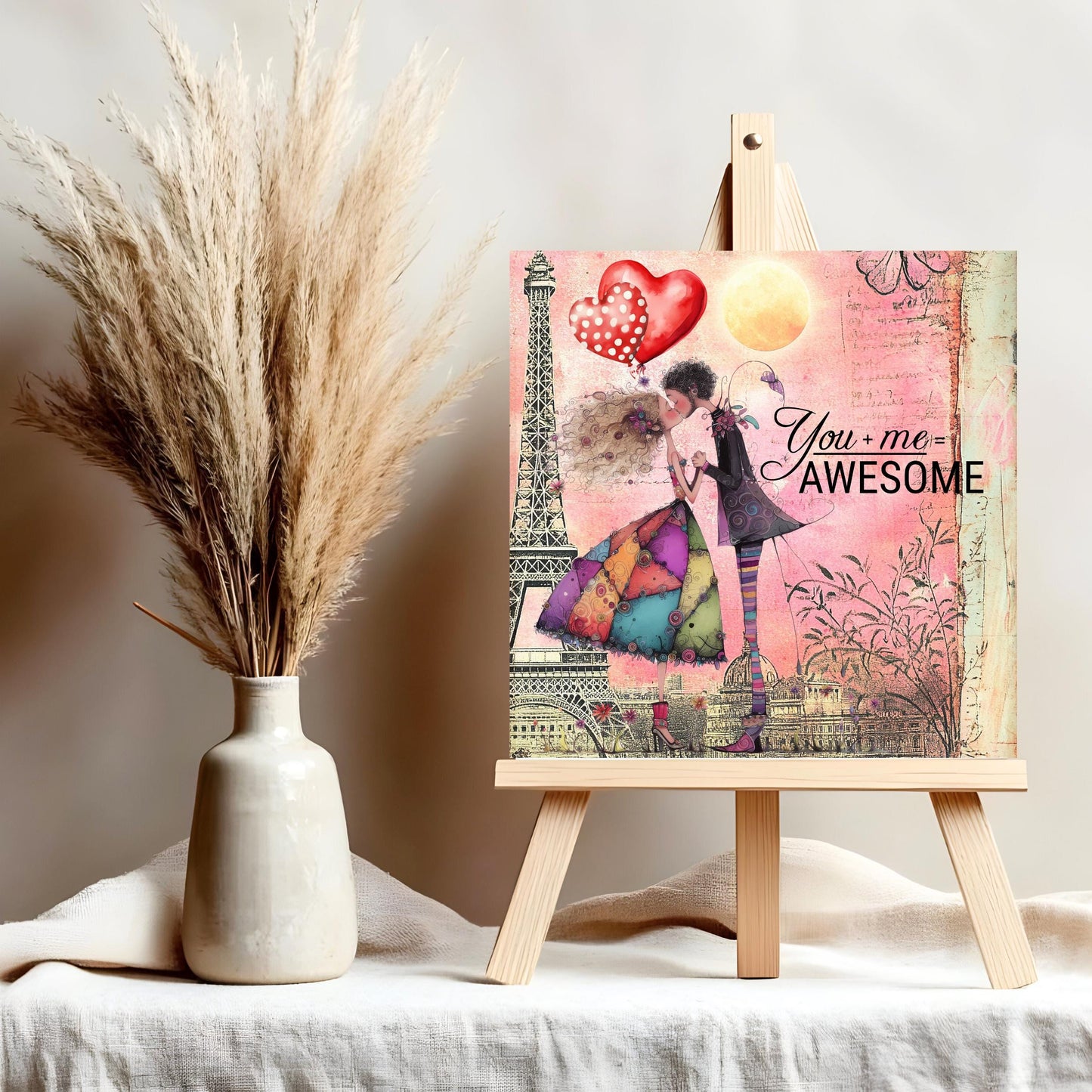 Valentines Day Art Decor: Whimsical Couple Tile Art for Love-filled Spaces & Gift Ideas - Ceramic Tile Art Decor