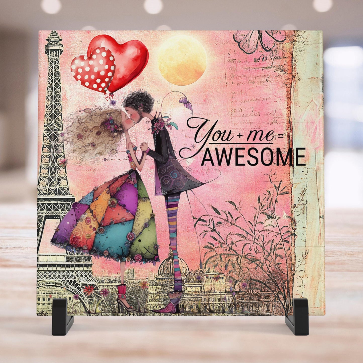 Valentines Day Art Decor: Whimsical Couple Tile Art for Love-filled Spaces & Gift Ideas - Ceramic Tile Art Decor