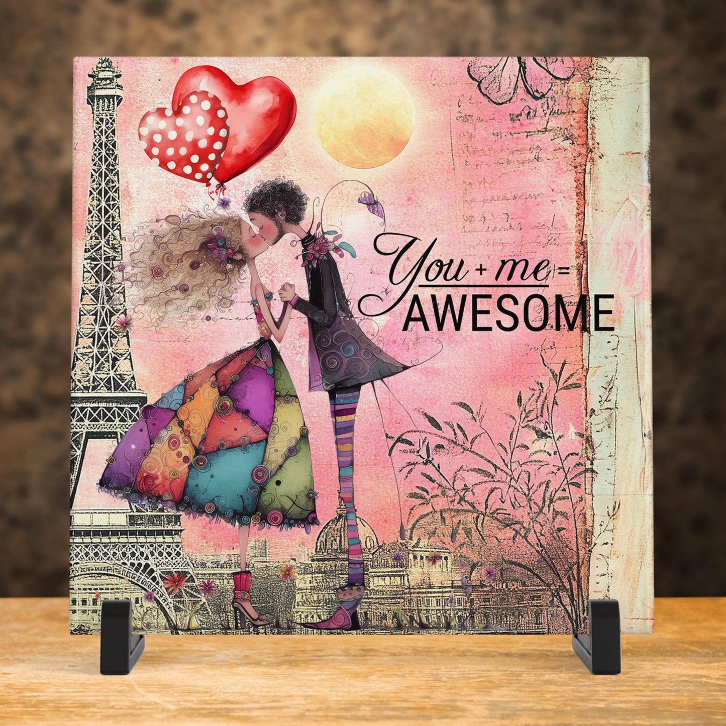 Valentines Day Art Decor: Whimsical Couple Tile Art for Love-filled Spaces & Gift Ideas - Ceramic Tile Art Decor