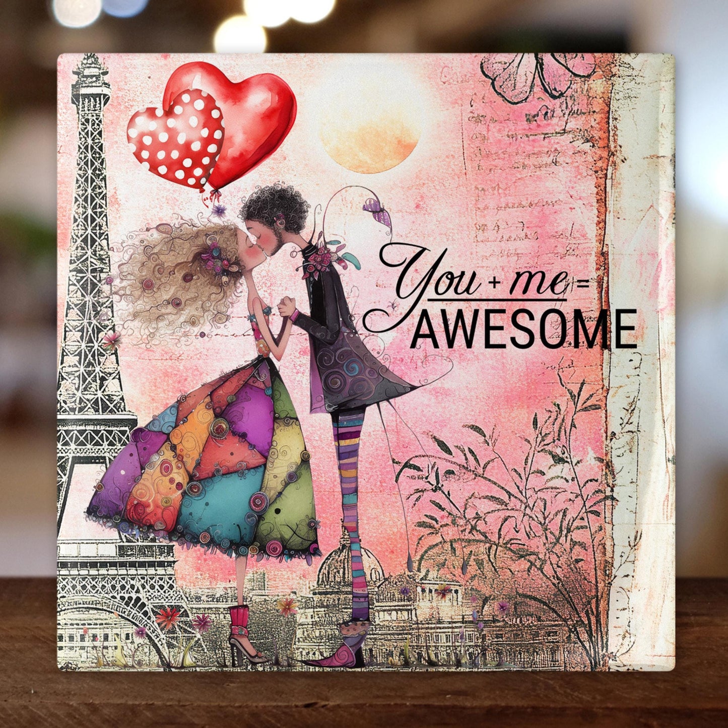 Valentines Day Art Decor: Whimsical Couple Tile Art for Love-filled Spaces & Gift Ideas - Ceramic Tile Art Decor
