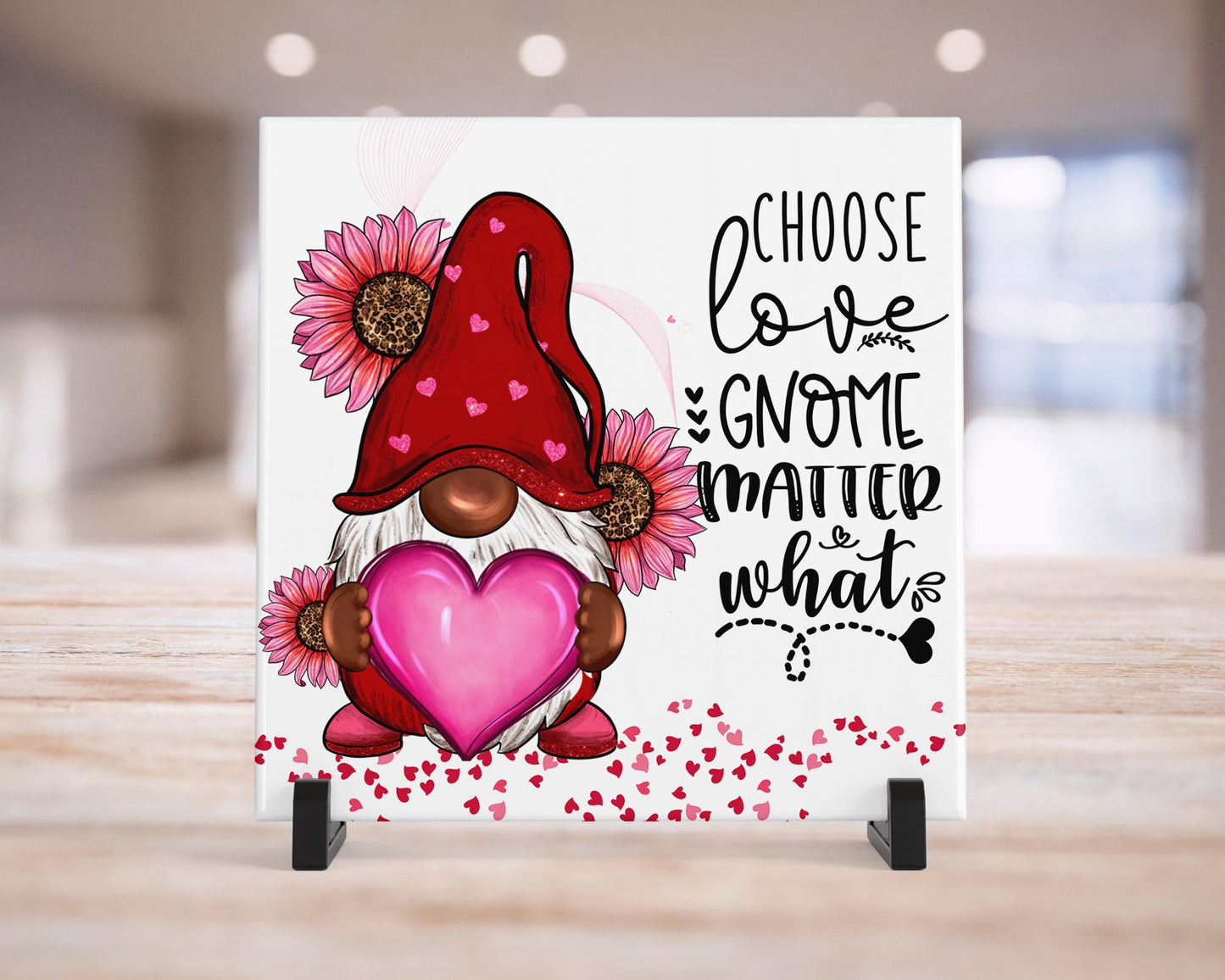 Valentines Day Art Decor: Always Choose Love Gnome Matter What Tile Art for Love-filled Spaces & Gift Ideas - Ceramic Tile Art Decor - Art