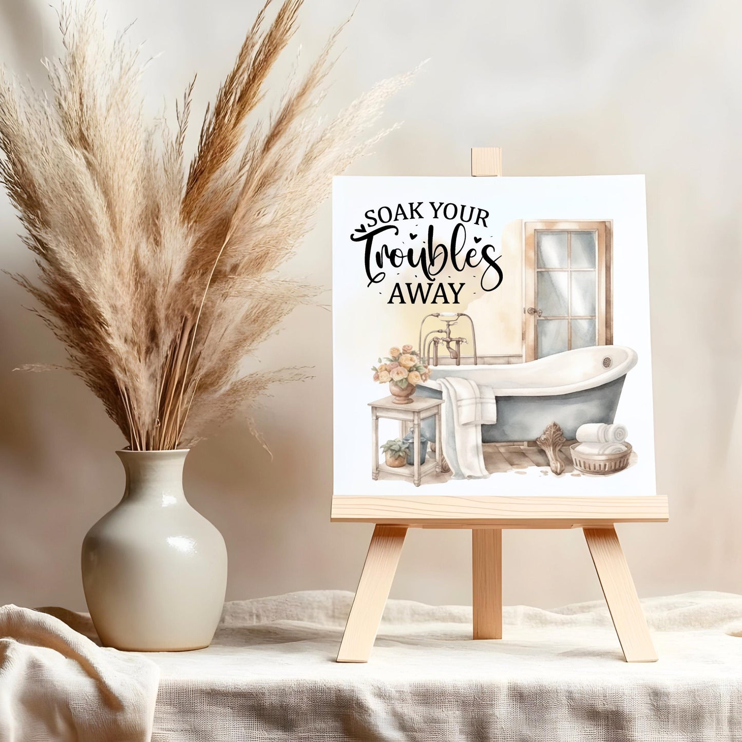 Bathroom Art: Decorative Ceramic Tile for Home - Stylish Wall Sign to Brighten Up Your Bathroom - Soak Your Troubles Away - Gallery Wall
