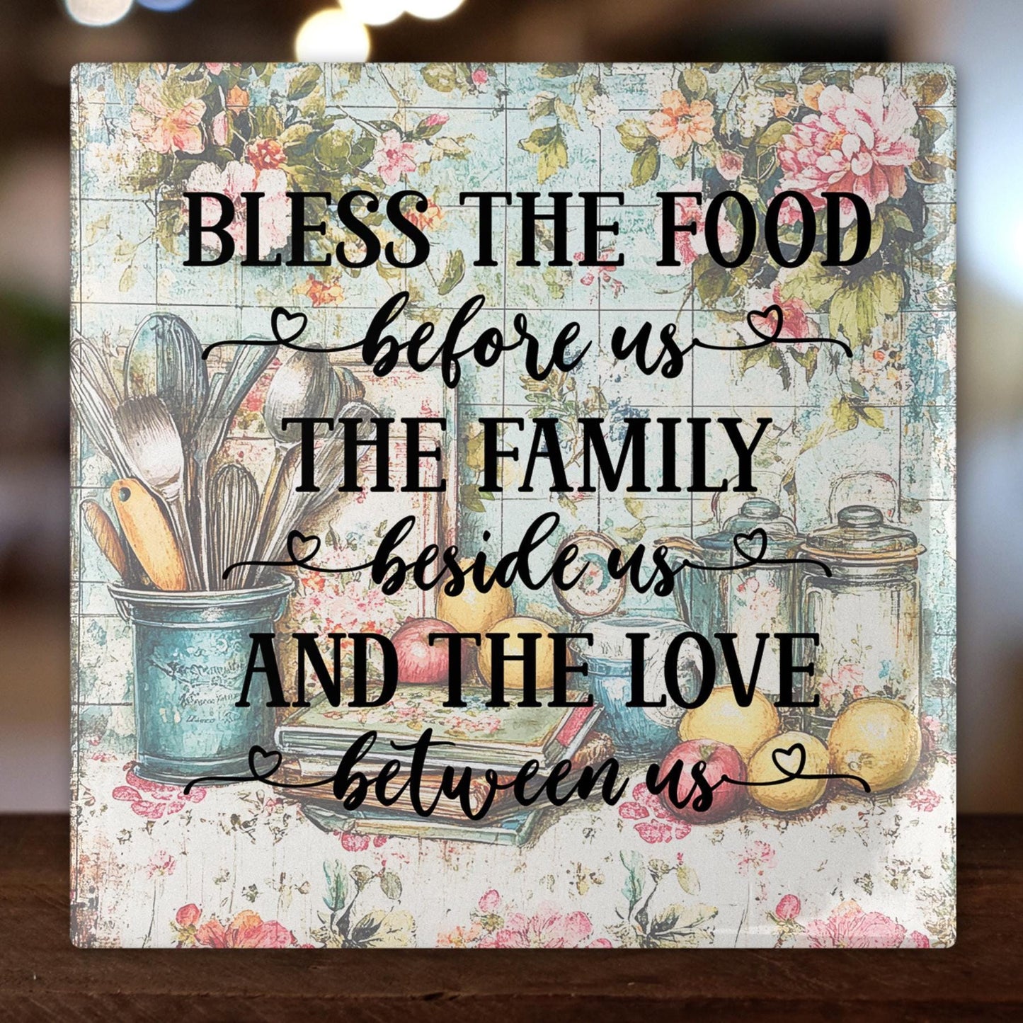 Ceramic Tile Art - Family Blessing Kitchen Decor, Wall Hanging - Meaningful Family Gift - Home Decor