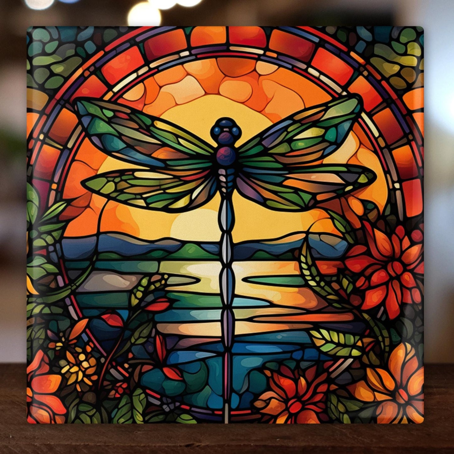 Dragonfly Art Tile - Stunning Art Nouveau Ceramic Tile for Decorative Wall Use, Unique Home Decor Gift for Nature Lovers.