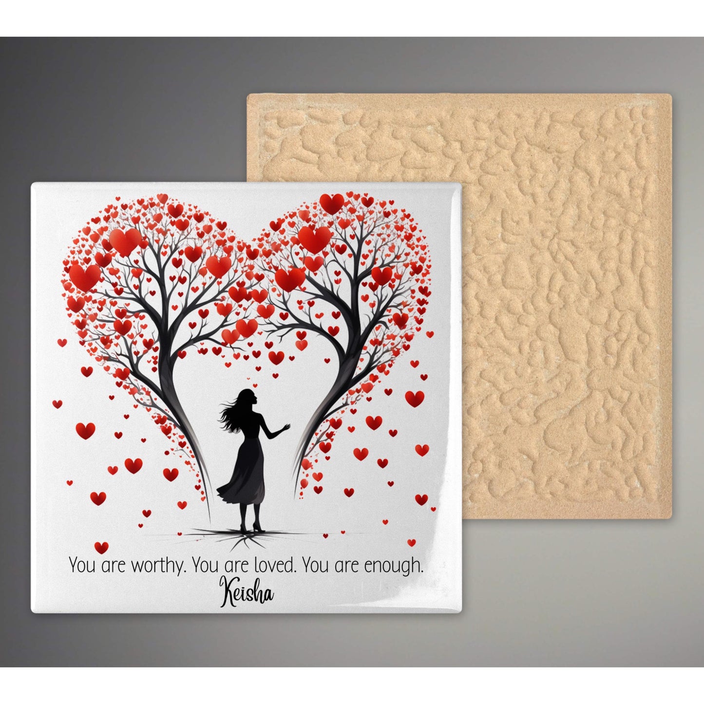 Ceramic Tile Heart Tree Art, Empowering "You Are Enough" Decor for Women, Thoughtful Gift for Friendship or Self-Care, Valentines Day Gift