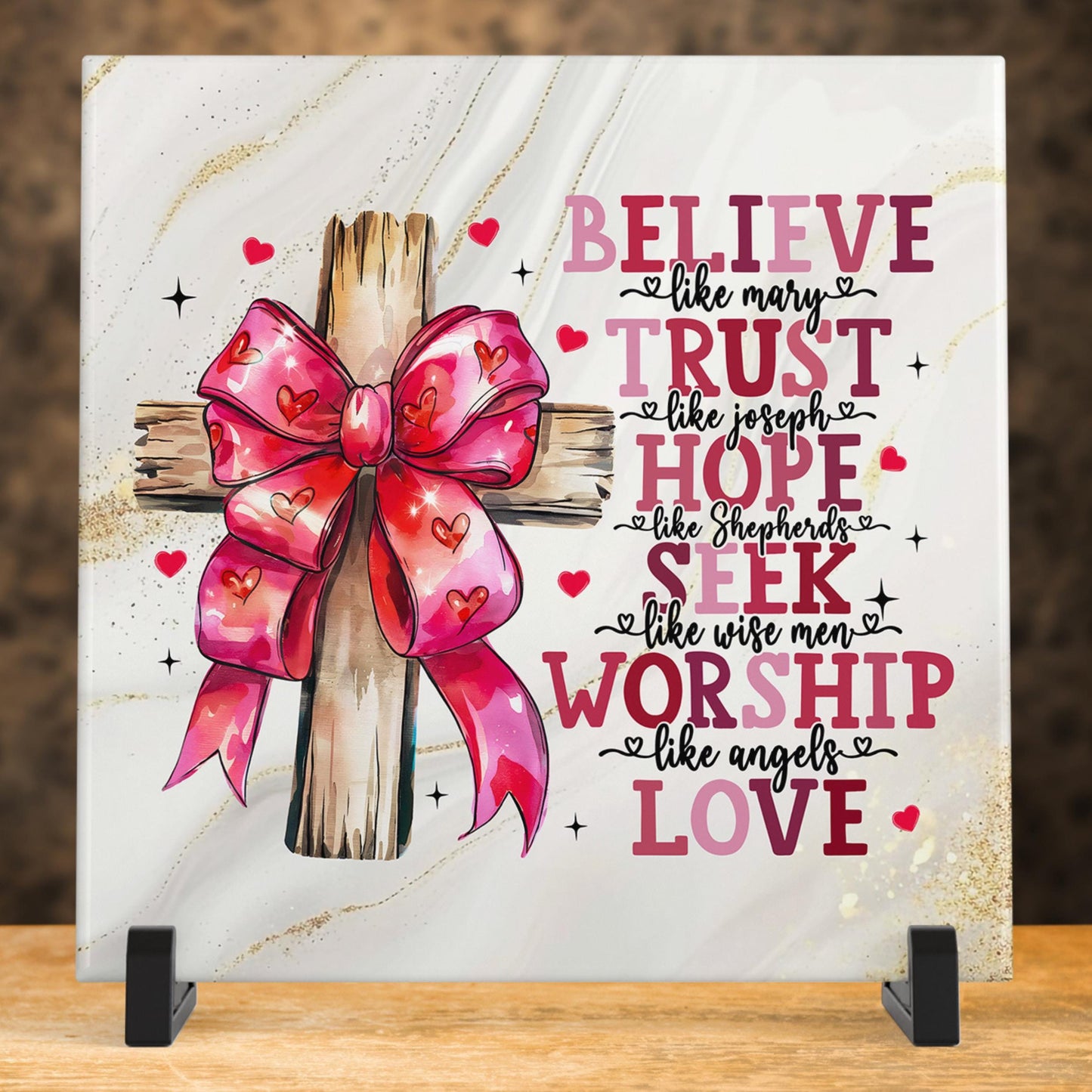 Valentines Art Decor: Christian Art Ceramic Tile - Inspirational Scripture - Home Decor, Meaningful Valentines Gift - Art - Religious Print