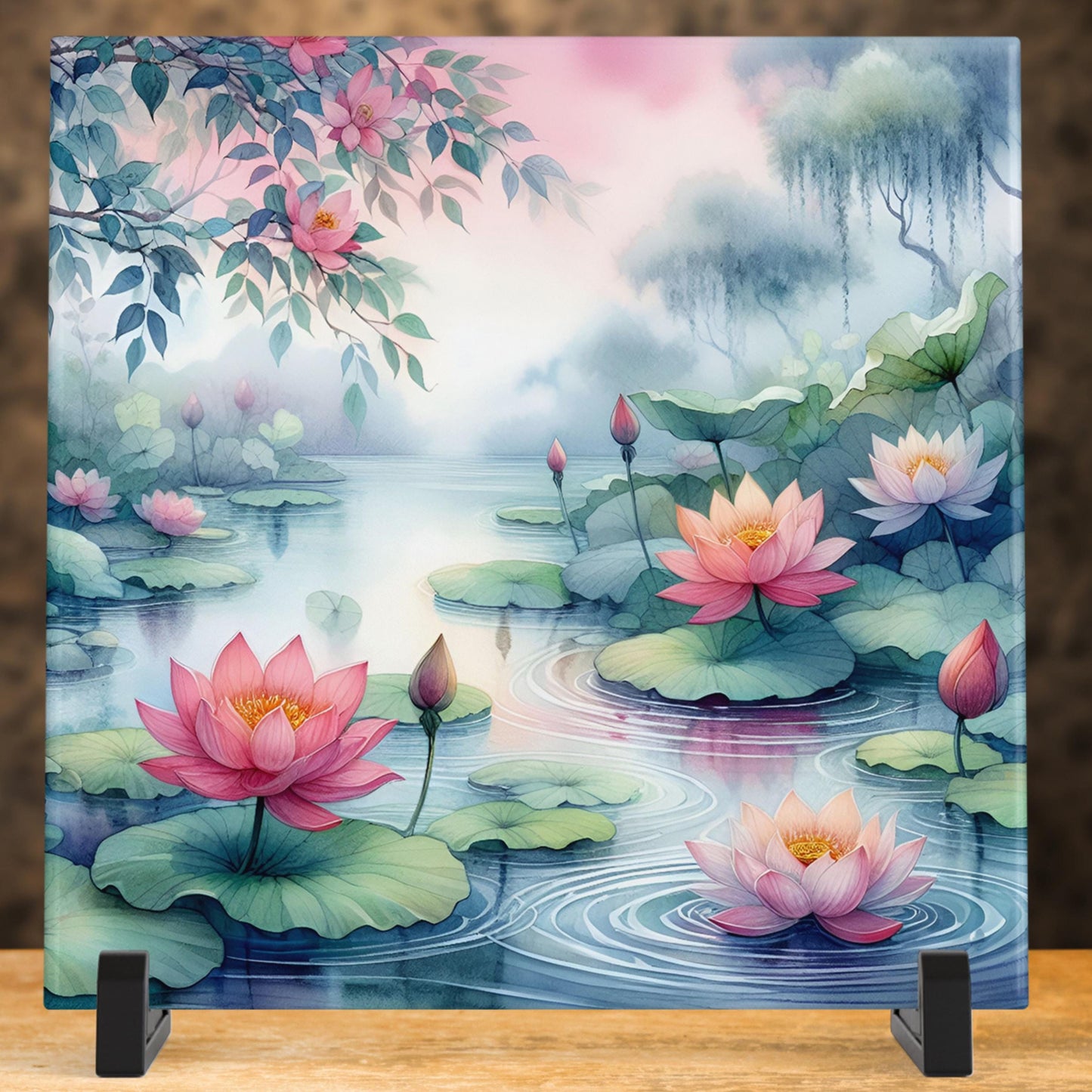 Water Lilies Ceramic Tile Art Decor - Vibrant Nature-Inspired Decor for Kitchen and Bath, Ideal Gift for Housewarmings