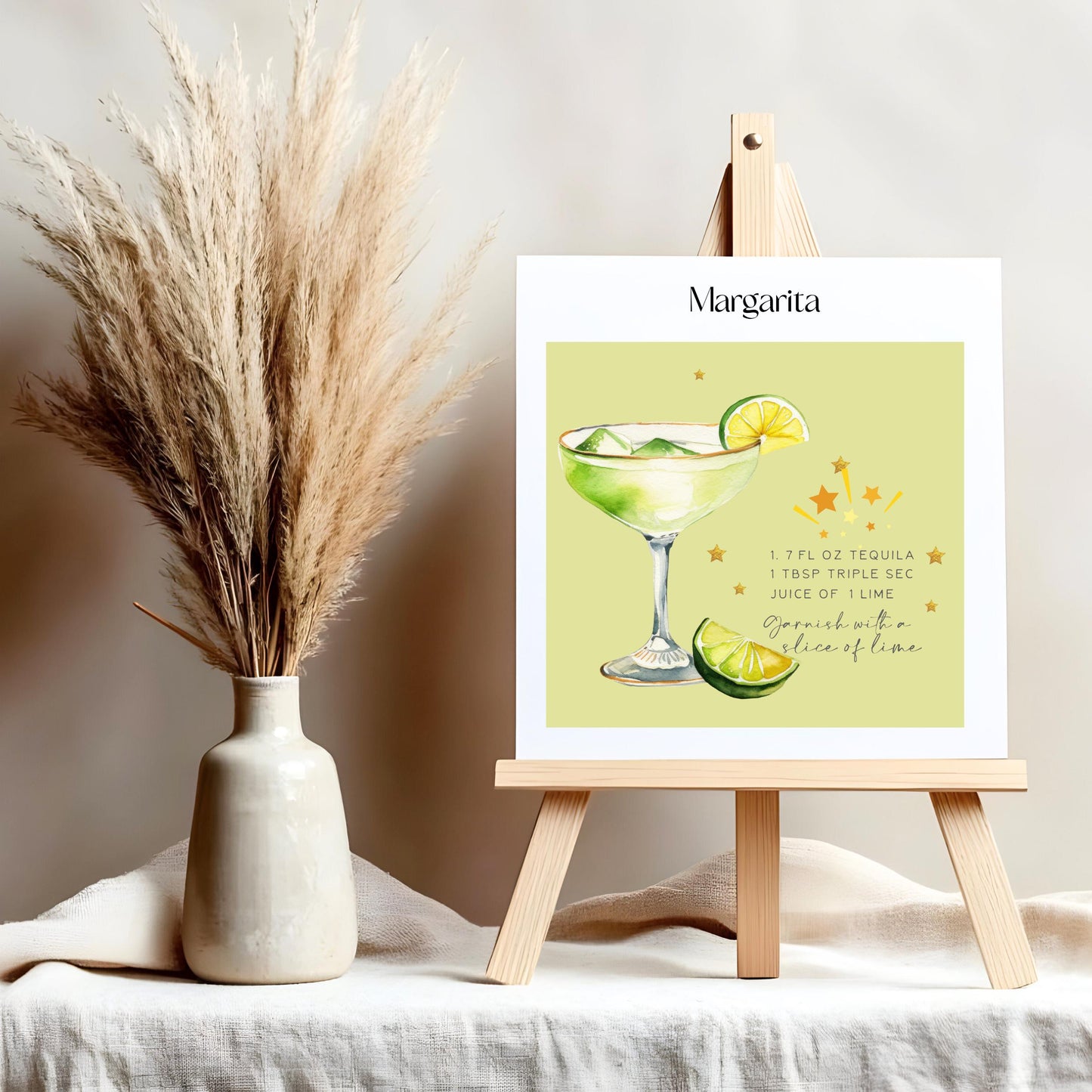 Cocktail Poster - Margarita Art Print - Sophisticated Cocktail Poster - Wedding Signature Drink Sign - Retro Wall Art - Minimalist Decor