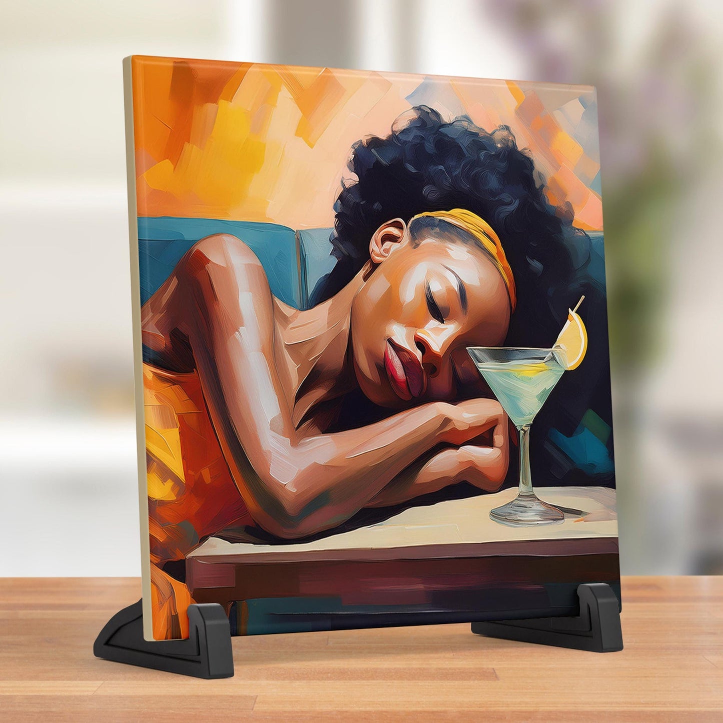 Black Woman with a Martini on Couch