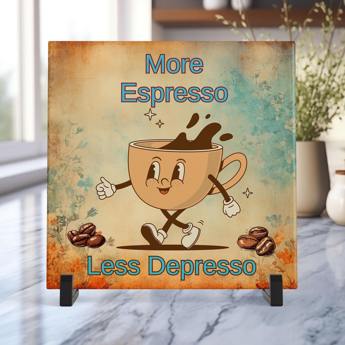 Coffee Art - Retro Wall Art Tile for Espresso Lovers - Trendy Kitchen Decor - Unique Gift for Coffee Enthusiasts - Ceramic Art Tile - Trivet
