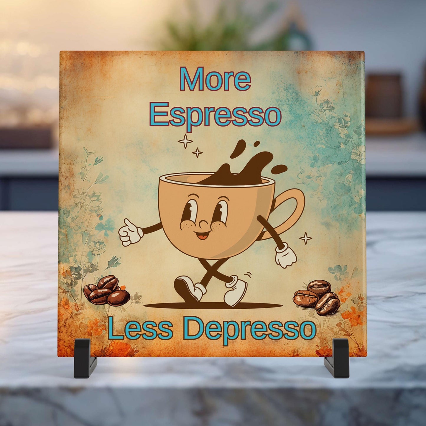 Coffee Art - Retro Wall Art Tile for Espresso Lovers - Trendy Kitchen Decor - Unique Gift for Coffee Enthusiasts - Ceramic Art Tile - Trivet