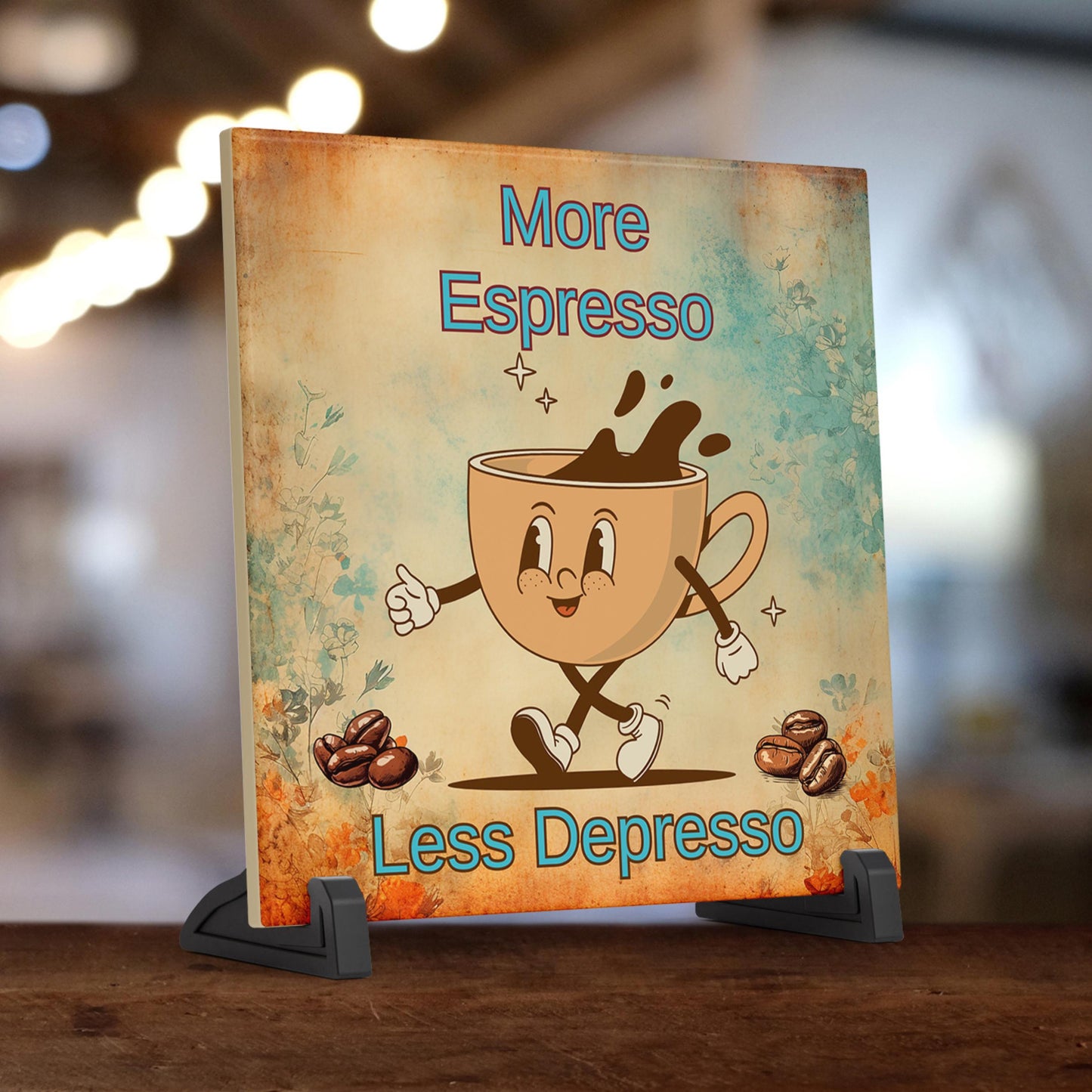 Coffee Art - Retro Wall Art Tile for Espresso Lovers - Trendy Kitchen Decor - Unique Gift for Coffee Enthusiasts - Ceramic Art Tile - Trivet