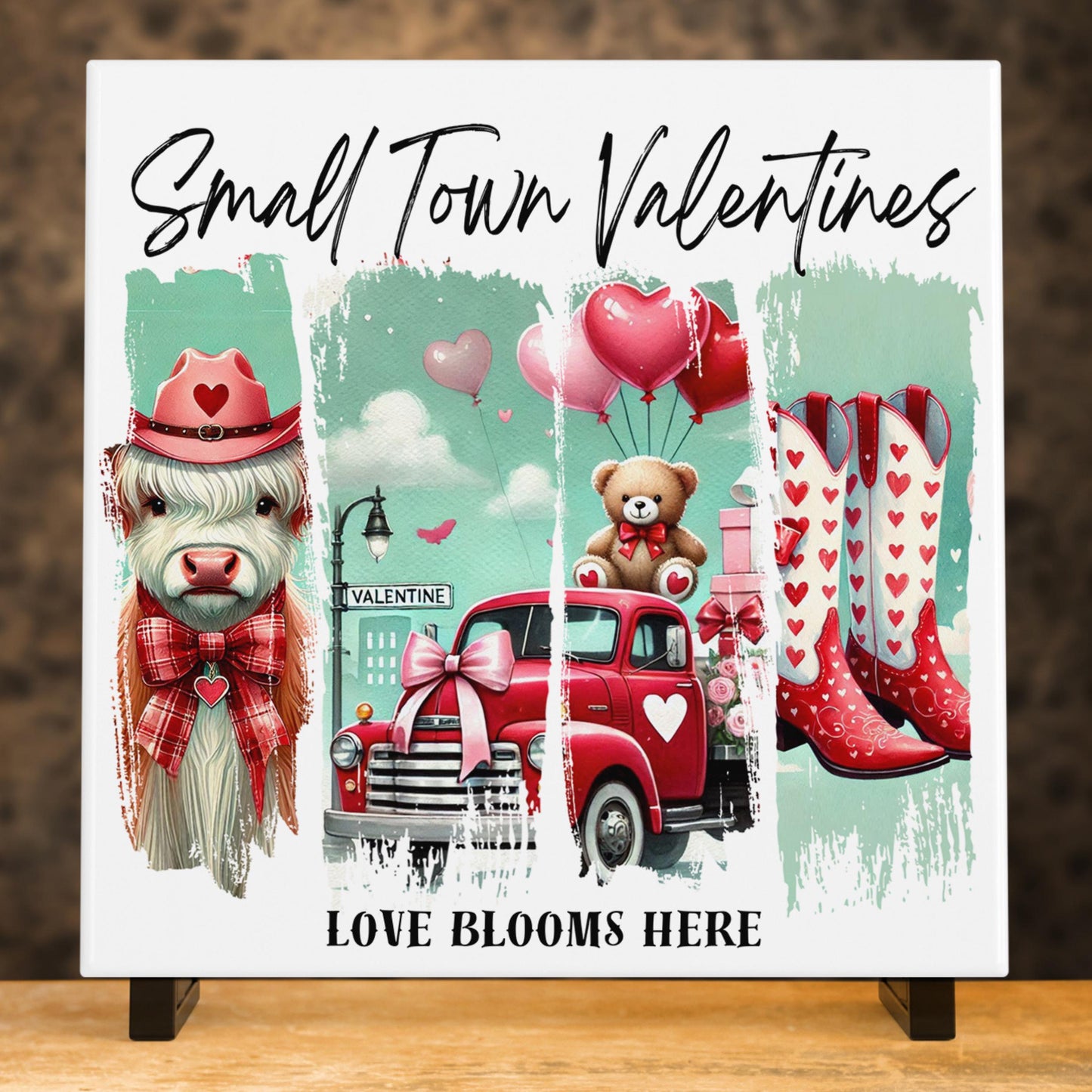 Ceramic Art Tile Valentines Home Decor - Charming Valentine's Wall Art Sign - Perfect Gift for Her - Farmhouse Valentines Gift