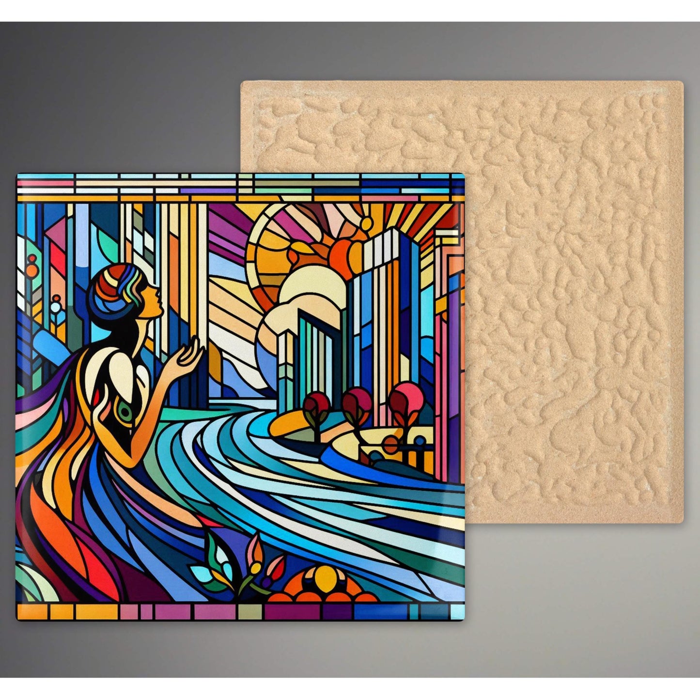Art Nouveau | Glossy Ceramic Decorative Tile | Stained Glass Look | Wall Decor | Decorative Home Accent | Unique Gifts