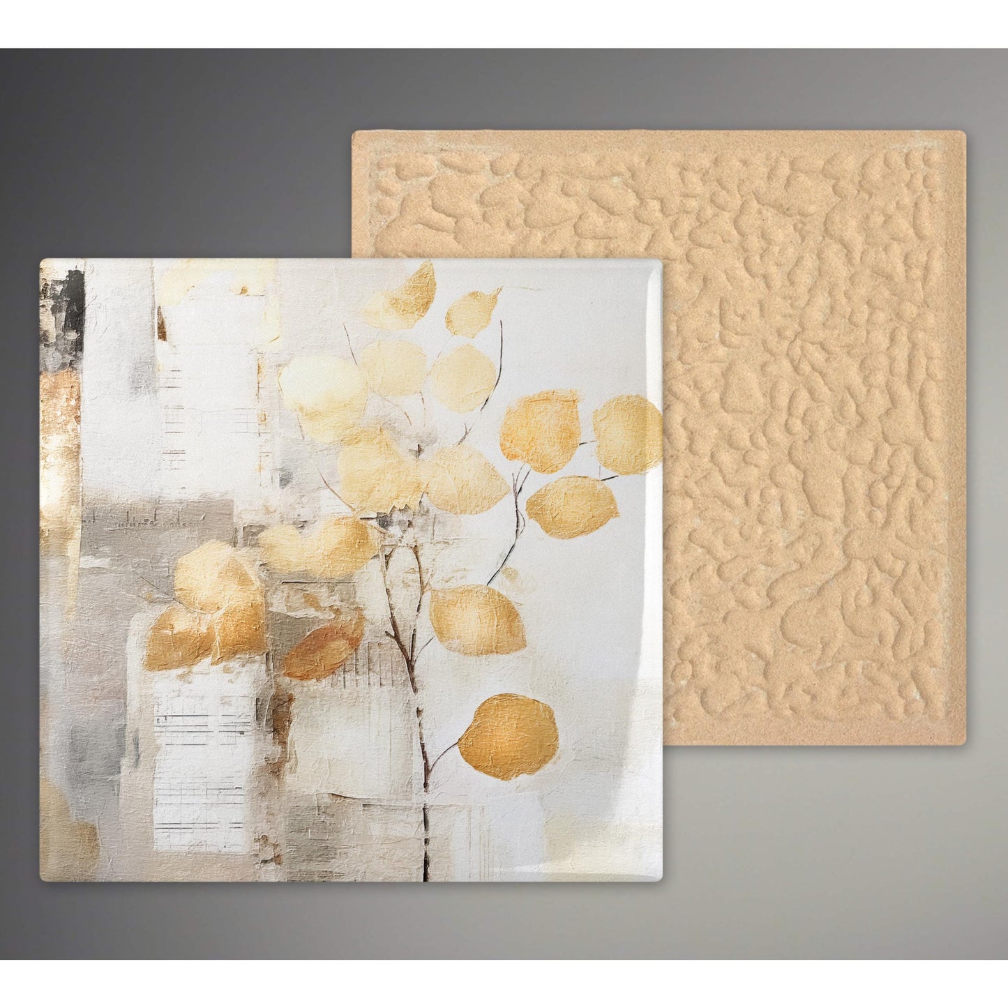 Floral Art Print | Elegant Neutral Tones | Mixed Media Style Art Tile | Home Decor