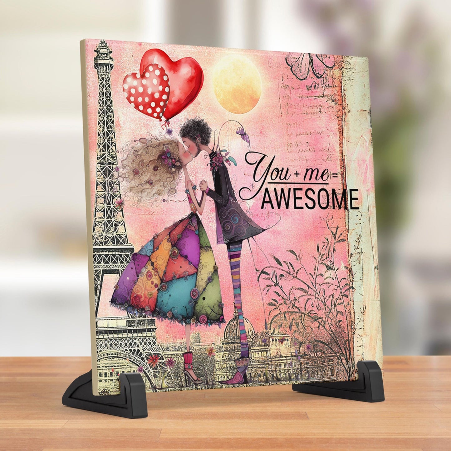 Valentines Day Art Decor: Whimsical Couple Tile Art for Love-filled Spaces & Gift Ideas - Ceramic Tile Art Decor