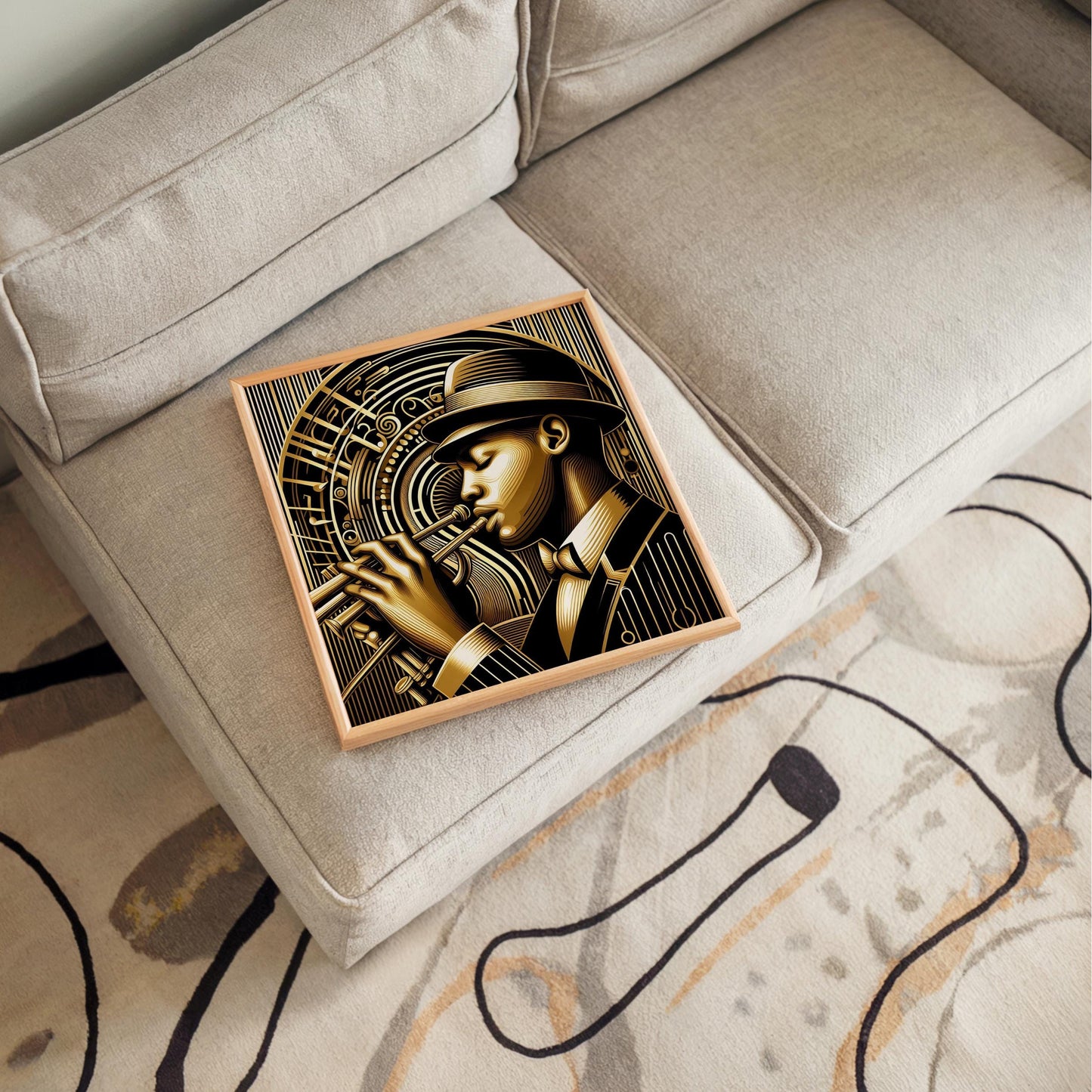 Art Nouveau Ceramic Tile - New Orleans Jazz Player - Art Deco Stunning Black and Gold Decorative Wall Hanging - Black Art - Home Decor