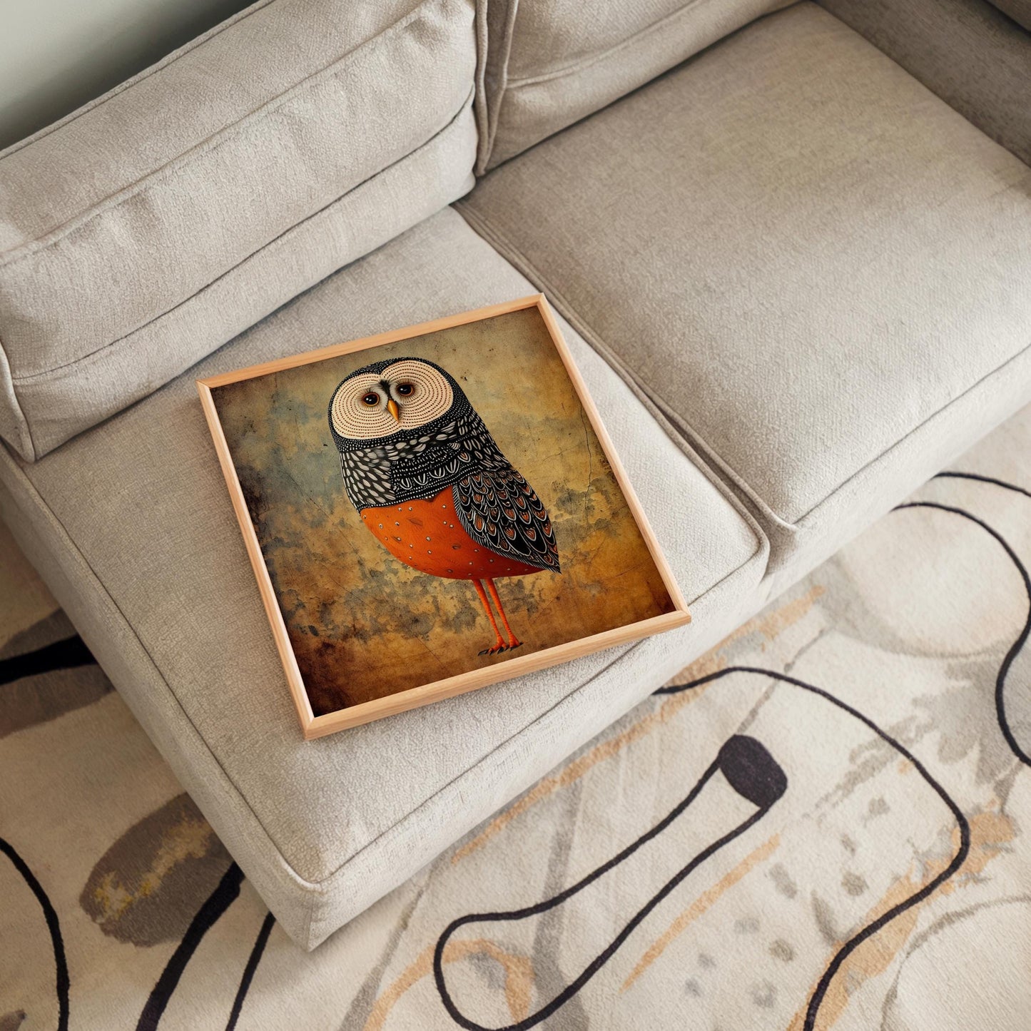 Whimsical Owl Folk Art Ceramic Tile - Unique Nature Lovers Decor - Minimalist Wall Hanging for Gift Giving - Artisan Home Wall Tiles