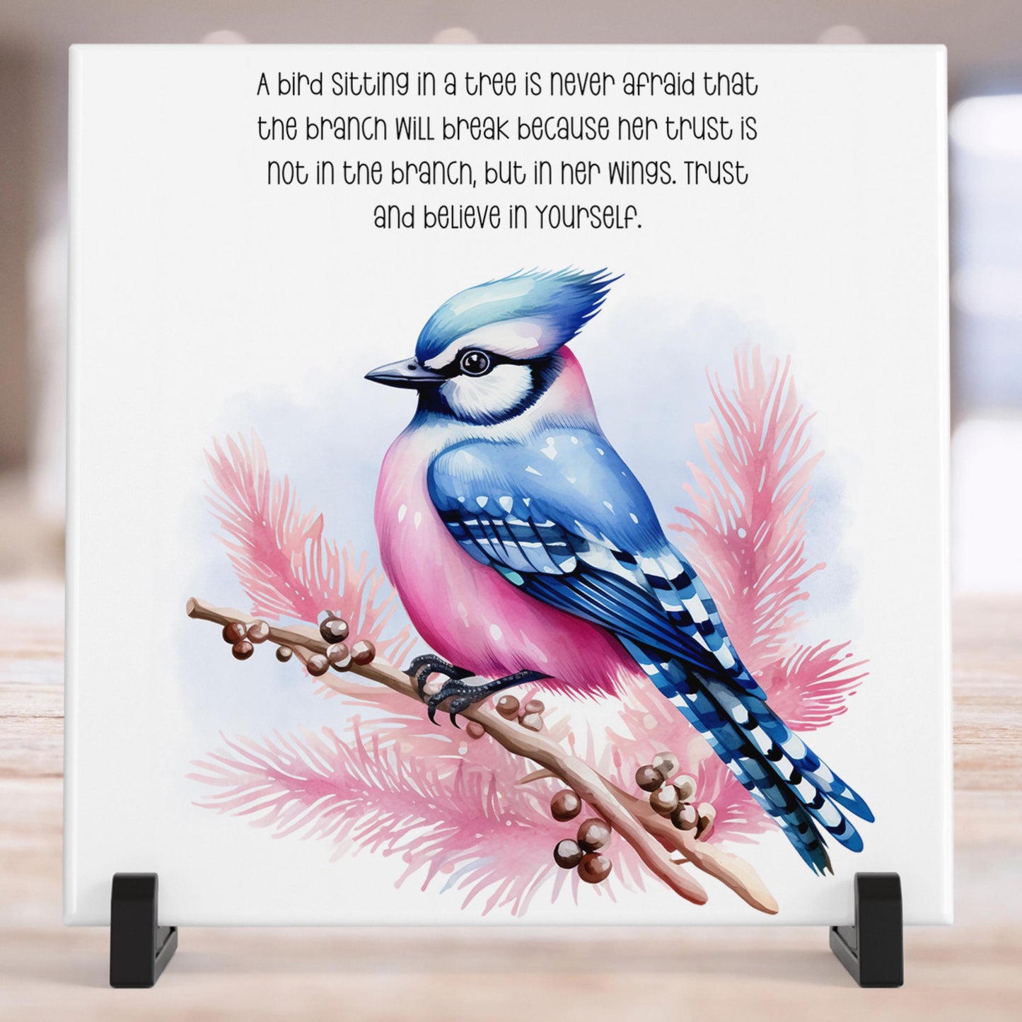 Art - Ceramic Tile Beautiful Birds - Motivational Wall Art for Bird Lovers Inspirational Home Decor Gift, Kitchen Art, Bathroom Art