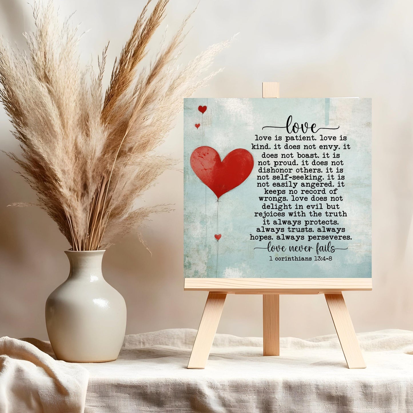 Christian Art - Ceramic Tile Wall Hanging - "Love Is" Inspirational Decor - Perfect Housewarming Gift - Kitchen Art