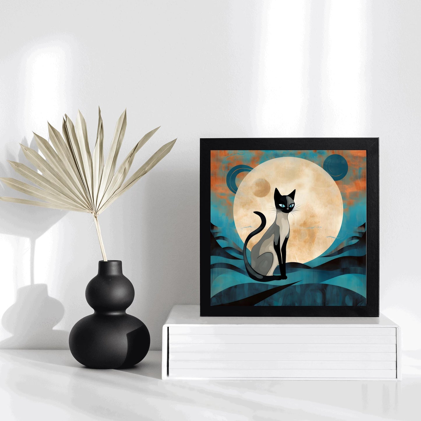 Siamese Cat Ceramic Art Tile, Minimalist Handmade Boho Ceramic Wall Decor for Unique Home Accent, Perfect Cat Lovers Gift, Cat Art