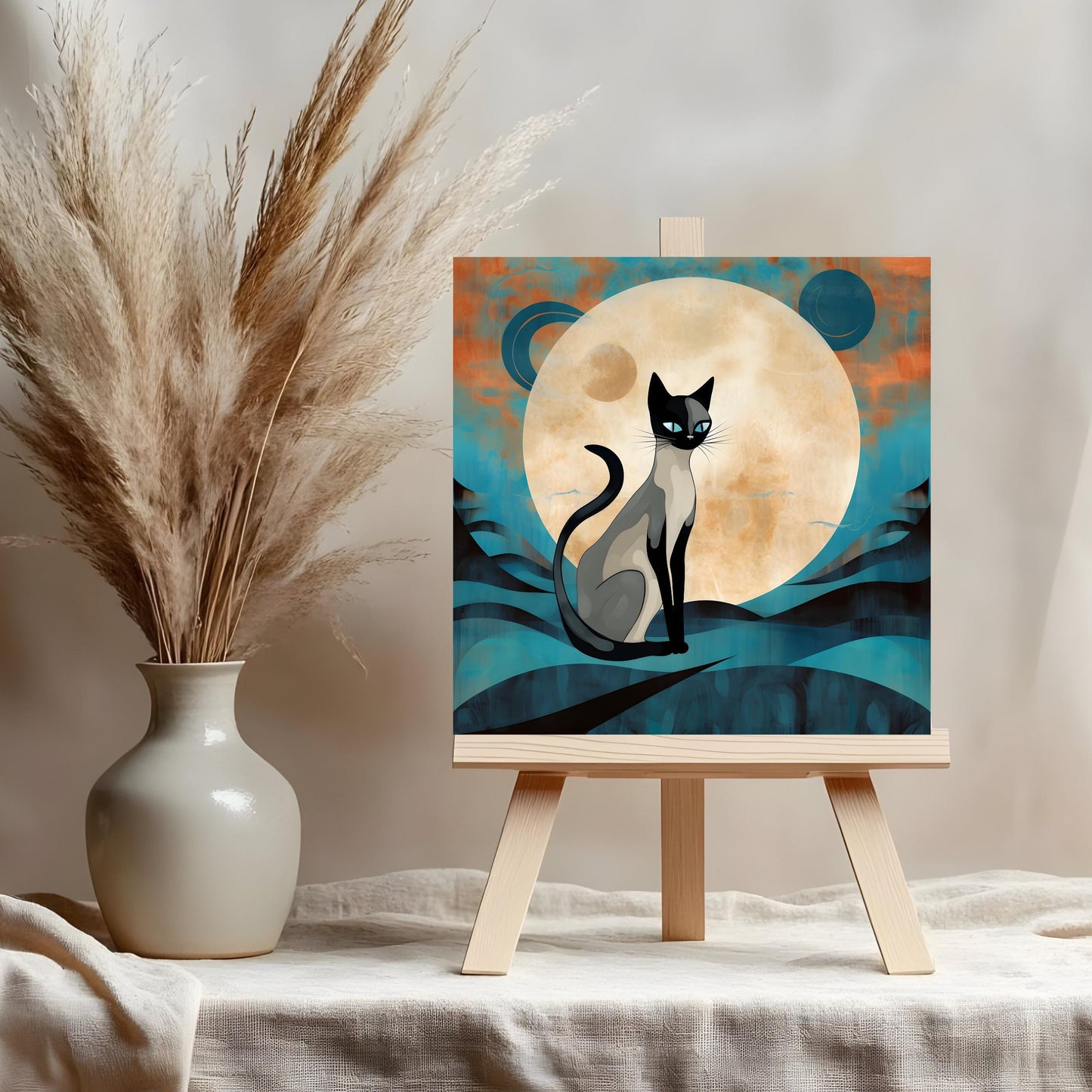 Siamese Cat Ceramic Art Tile, Minimalist Handmade Boho Ceramic Wall Decor for Unique Home Accent, Perfect Cat Lovers Gift, Cat Art