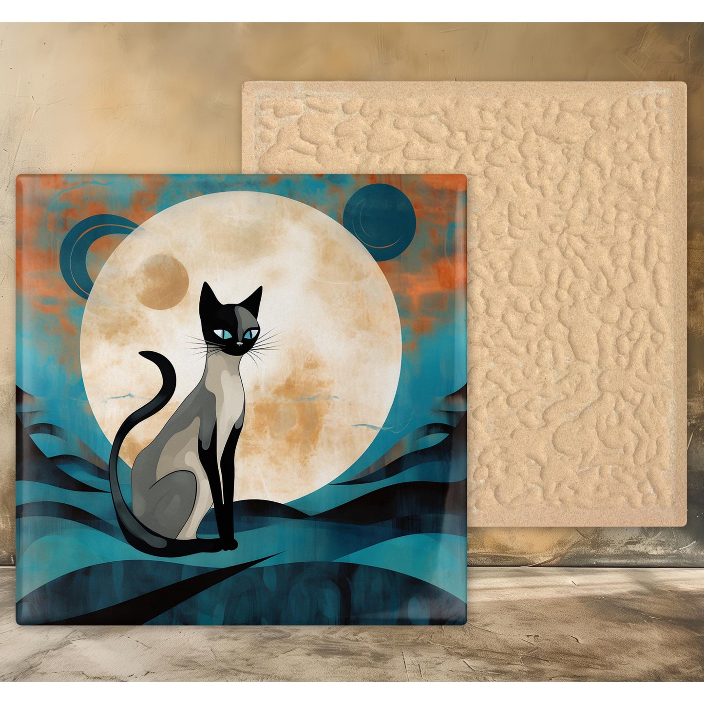 Siamese Cat Ceramic Art Tile, Minimalist Handmade Boho Ceramic Wall Decor for Unique Home Accent, Perfect Cat Lovers Gift, Cat Art
