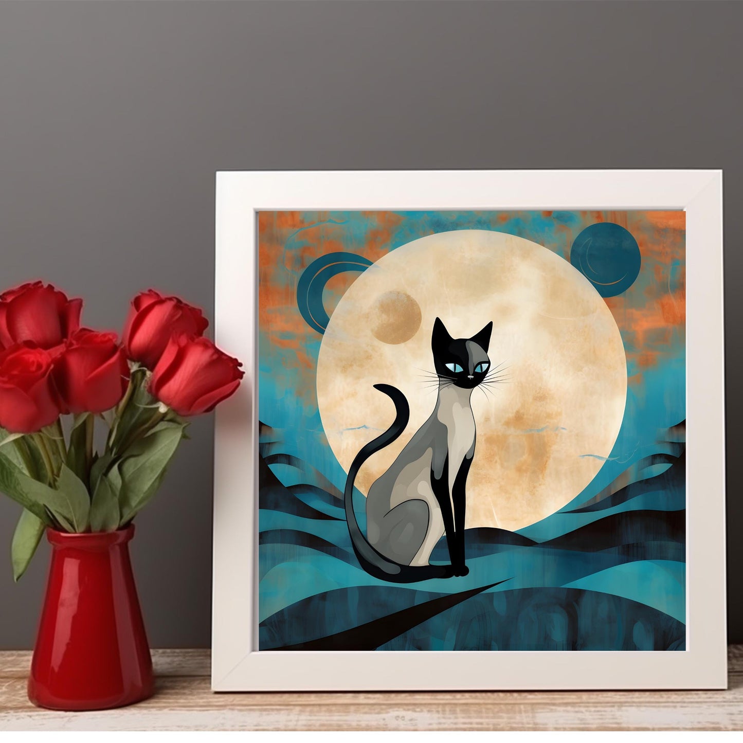 Siamese Cat Ceramic Art Tile, Minimalist Handmade Boho Ceramic Wall Decor for Unique Home Accent, Perfect Cat Lovers Gift, Cat Art