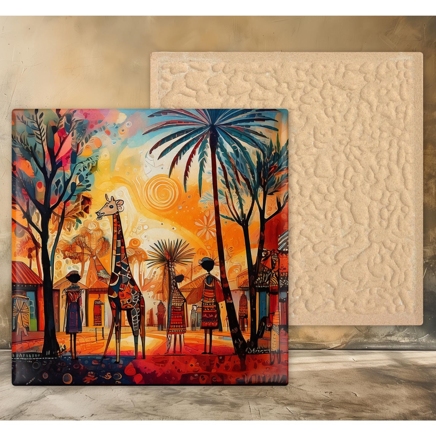 African Art Print Ceramic Tile - Stunning Minimalist African Print - Decorative Wall Hanging - Black Art - Home Decor