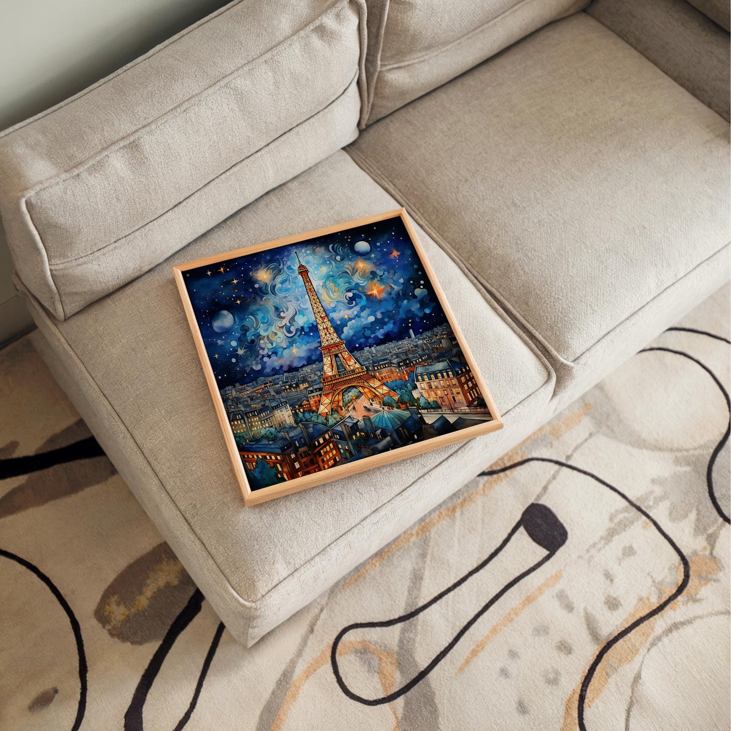 Starry Night in Paris Ceramic Art Tile - Whimsical Design, Vibrant Colors, Beautiful Tile Art for the Kitchen, Unique Art