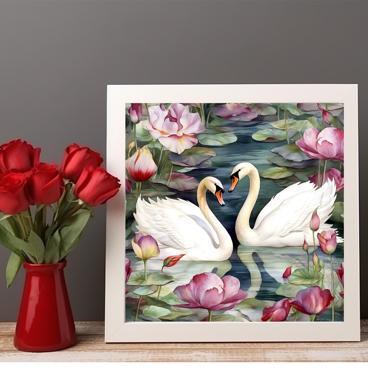 Art Nouveau White Swans Ceramic Tile, Decorative Art Tile, William Morris Inspired Art Deco Artwork, Unique Home Decor
