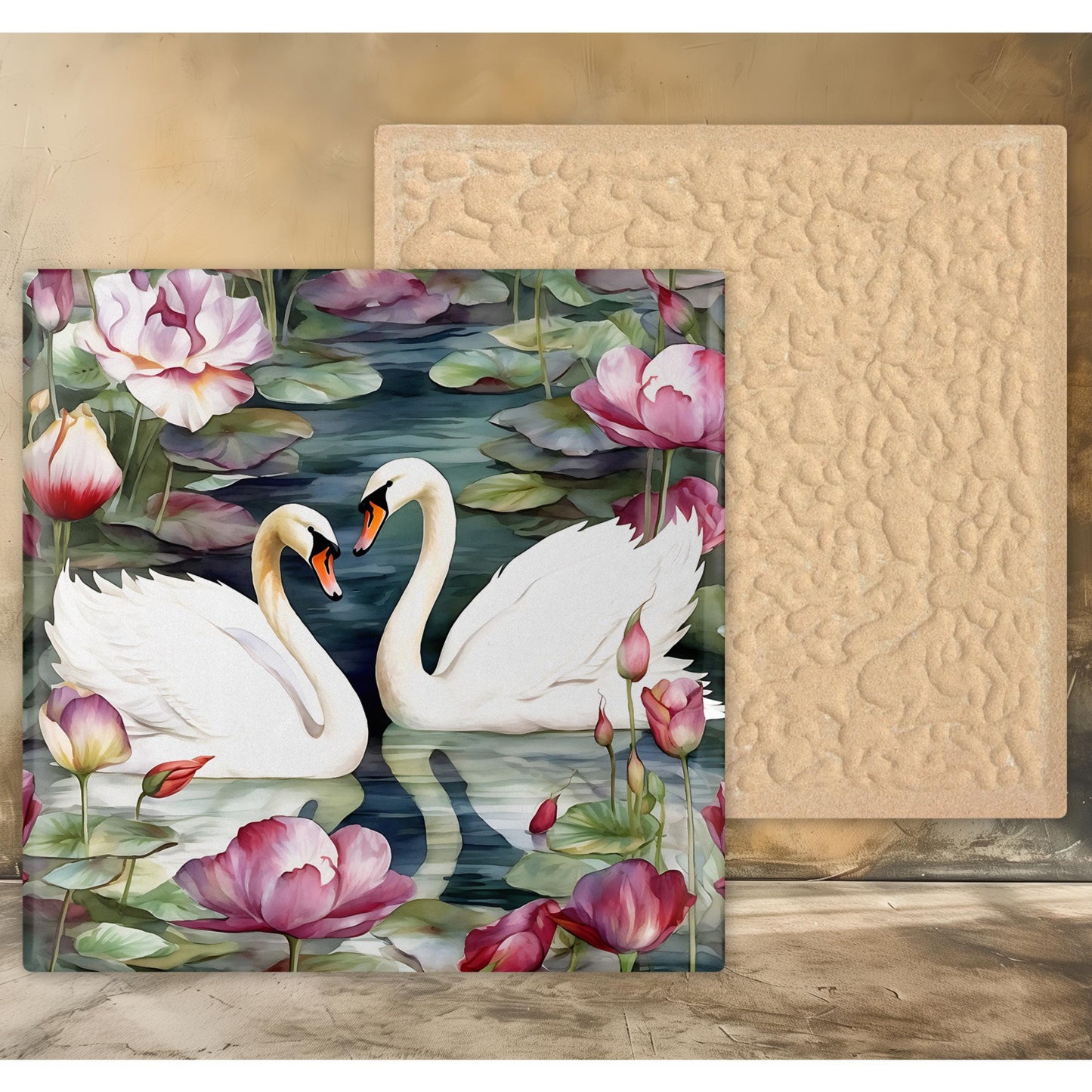 Art Nouveau White Swans Ceramic Tile, Decorative Art Tile, William Morris Inspired Art Deco Artwork, Unique Home Decor