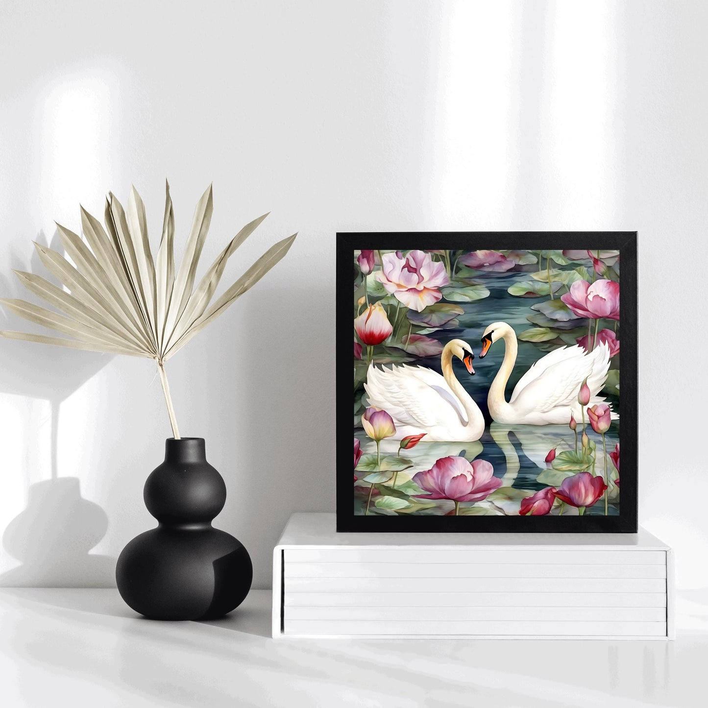 Art Nouveau White Swans Ceramic Tile, Decorative Art Tile, William Morris Inspired Art Deco Artwork, Unique Home Decor