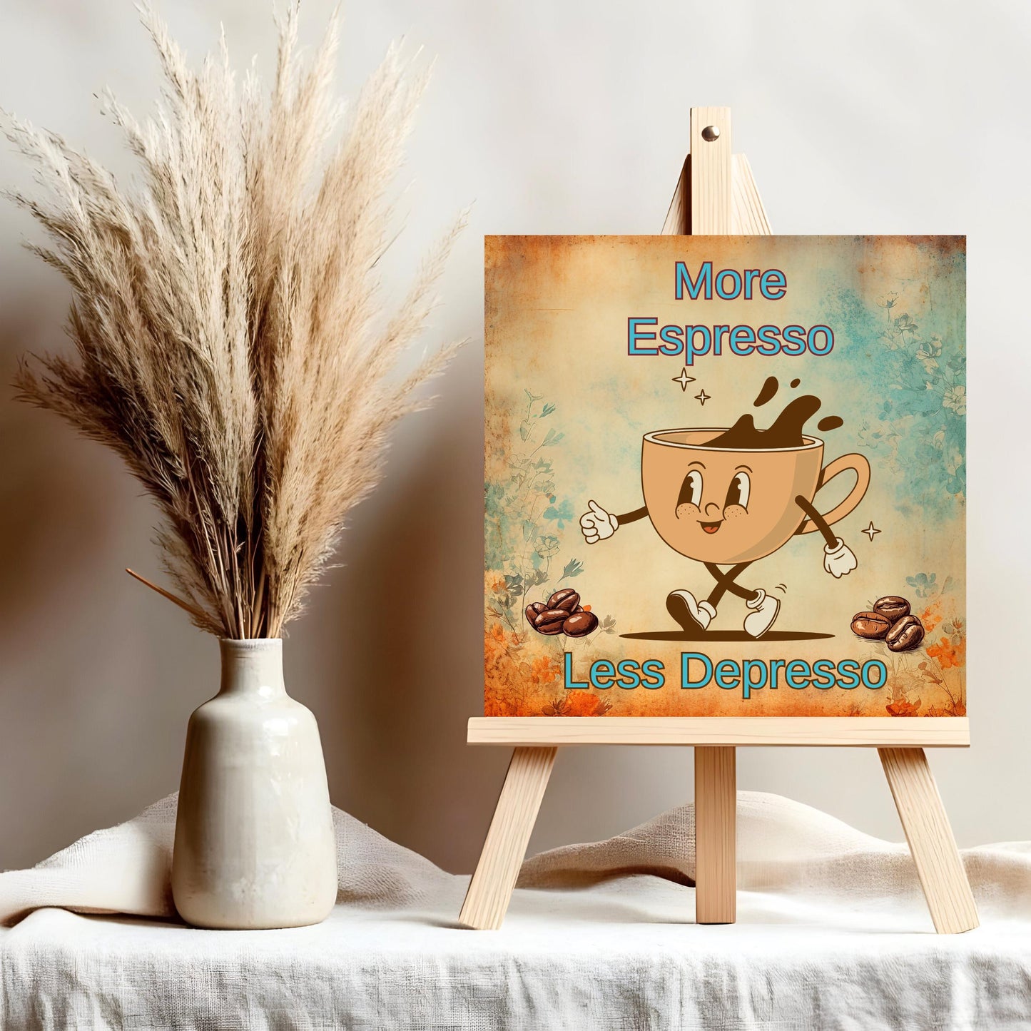 Coffee Art - Retro Wall Art Tile for Espresso Lovers - Trendy Kitchen Decor - Unique Gift for Coffee Enthusiasts - Ceramic Art Tile - Trivet