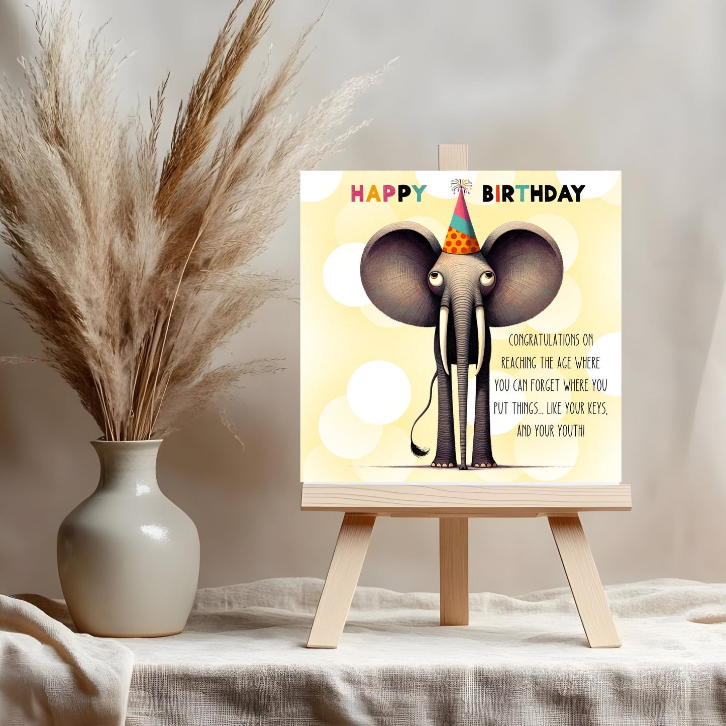 Quirky Elephant Ceramic Tile Birthday Greeting | Happy Birthday Friend Gift | Funny Elephant Birthday Art | Birthday Gift | Quirky Artwork