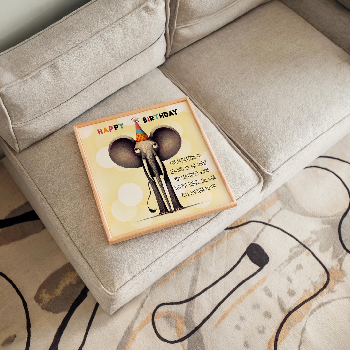Quirky Elephant Ceramic Tile Birthday Greeting | Happy Birthday Friend Gift | Funny Elephant Birthday Art | Birthday Gift | Quirky Artwork