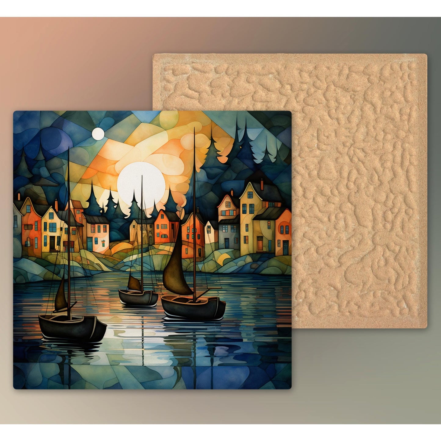 Waterfront Sailing Ceramic Tile Art, Charming Sailboat Design for Coastal Wall Art, Nautical Home Decor
