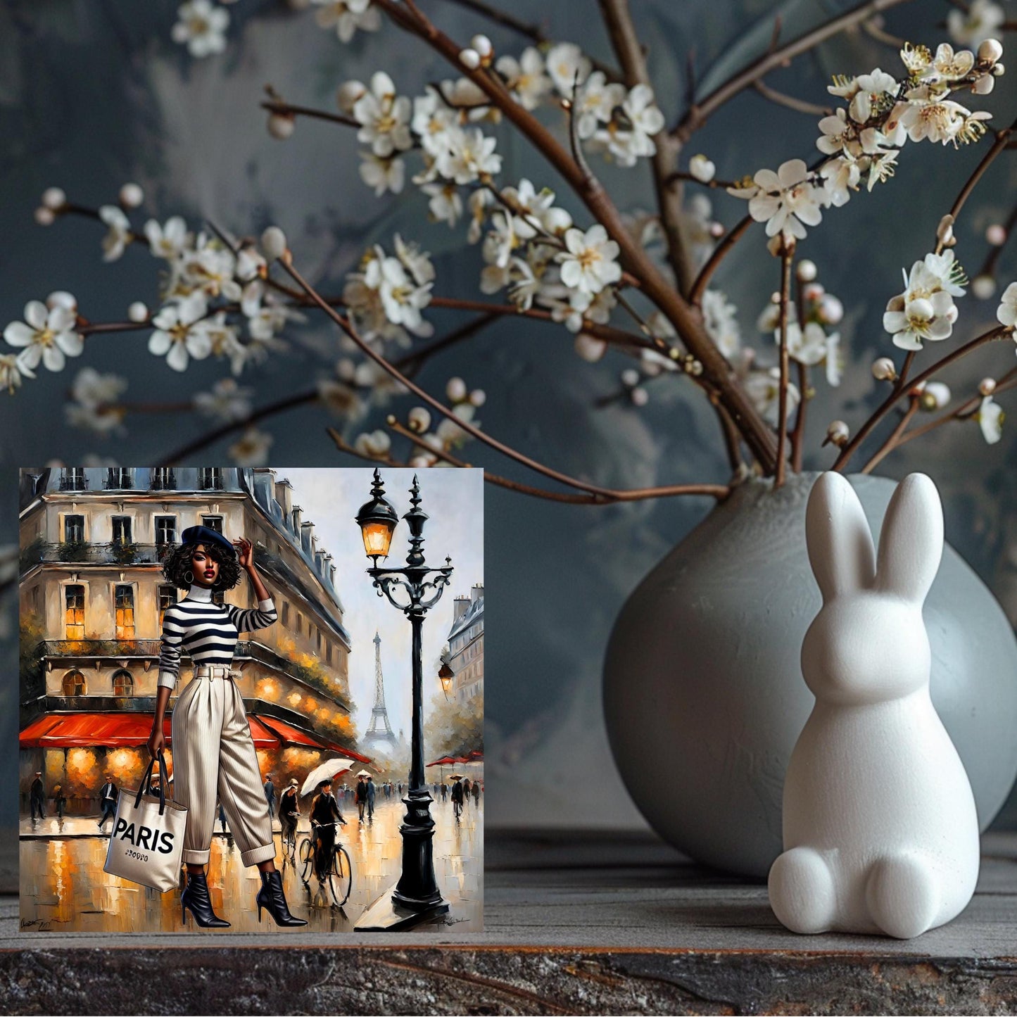 Black Woman in Paris Ceramic Tile - African American Wall Art - Paris Art Print - Eiffel Tower Streetscape - Unique Gift