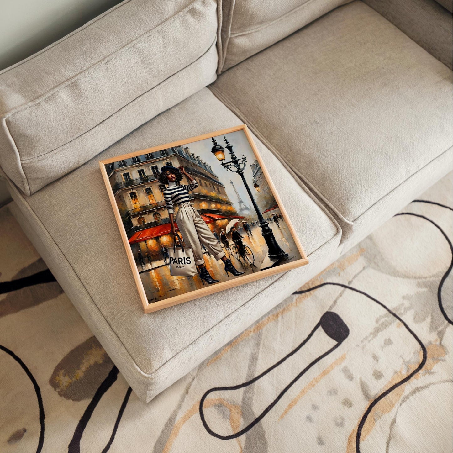 Black Woman in Paris Ceramic Tile - African American Wall Art - Paris Art Print - Eiffel Tower Streetscape - Unique Gift