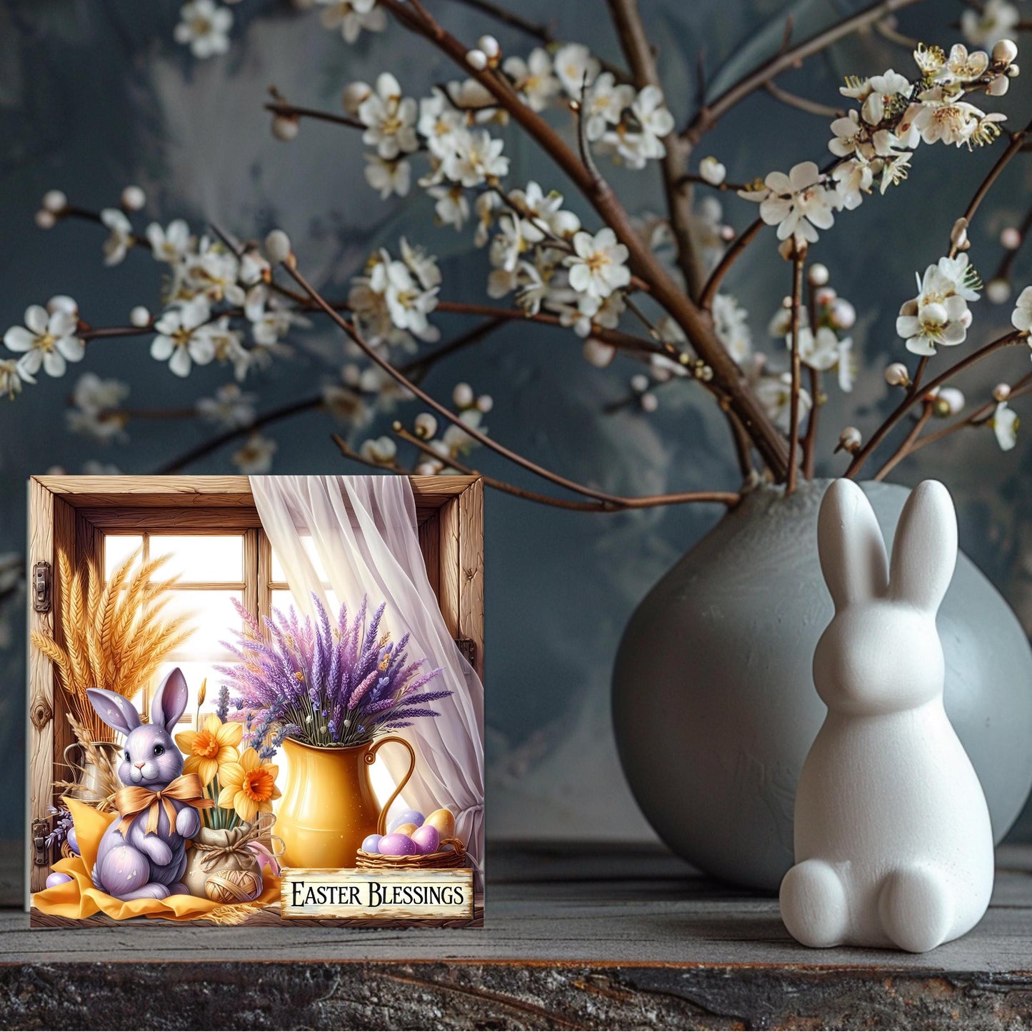 Easter Blessing Ceramic Tile | Rabbit Art | Ceramic Wall Tile | Spring Decor | Easter Bunny Art Sign | Trivet Spoon Rest Available